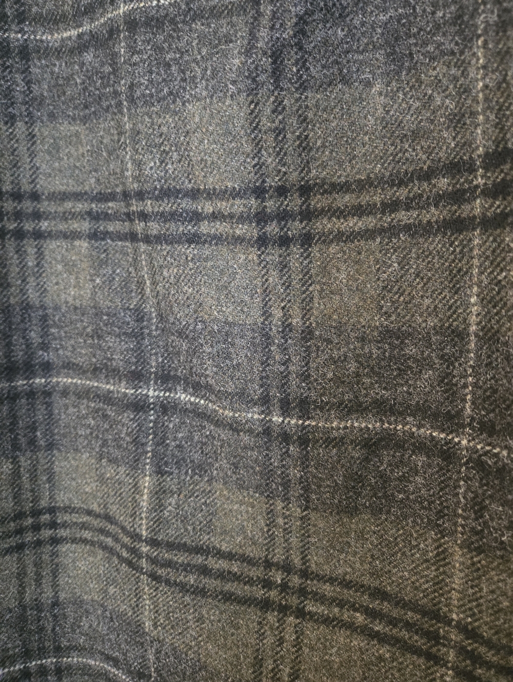 Women's Olive Green Plaid A-Line Skirt with Side Buckles, 100% Wool - Picture 3 of 5